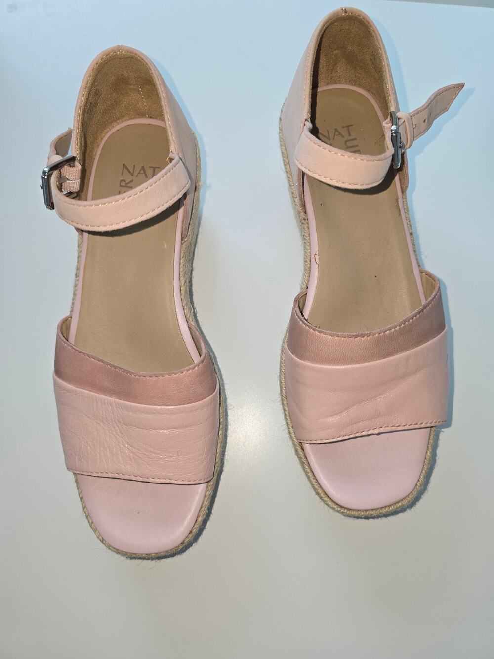 Naturalizer Opal Espadrille Wedge Sandals Womens 8 Rose Pink Braided Jute Shoes